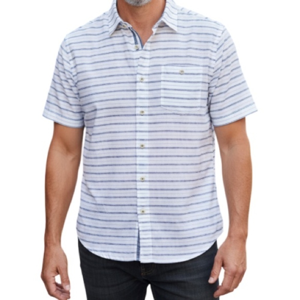 WEATHERPROOF NWT Washable Linen Blue Stripe Button Down Shirt Preppy Size S